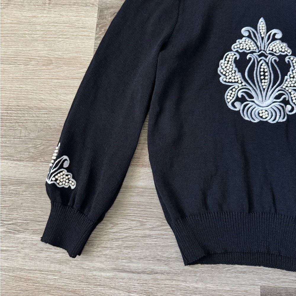 ST. JOHN Sportswear beaded black santana knit mock neck sweater medium M - Picture 3 of 9